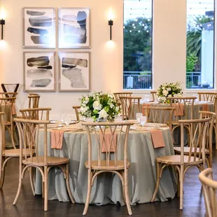 Newly remodeled Ballroom Rentals provided by Pleasanton Rentals, Florals by The Flowerhouse, Photography by Adam J. Clark Photography
