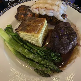 Filet Mignon, Lobster, Asparagus, and Potatoes
