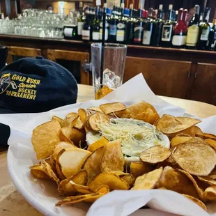 a plate of chips and dip