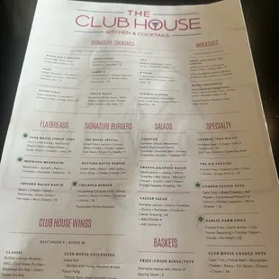 Menu. Food and cocktails.