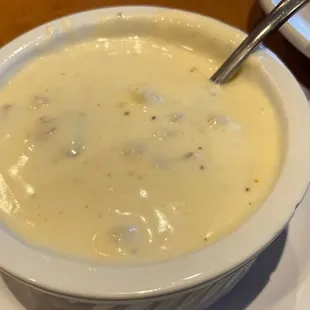 Clam chowder could use more clams but is tasty