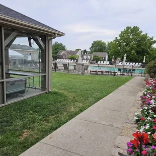 Entrance, pavilion area, and pool.