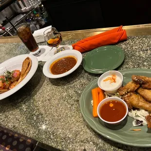 Wings and shrimp