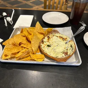 Spinach artichoke dip and chips