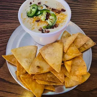 Jalapeño chicken soup with homemade chips