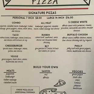 Sunday pizza menu