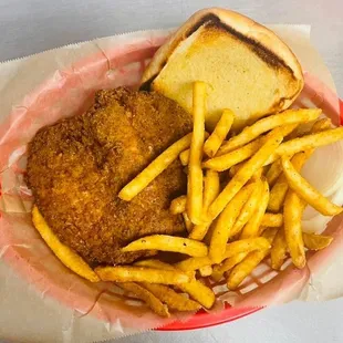 Hand breaded pork tenderloin with fries