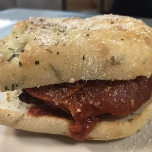 Chicken Pepperoni Parm Sand on Schiacciata Bread!