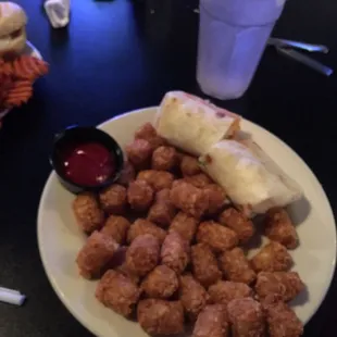 Fried chicken wrap and tots