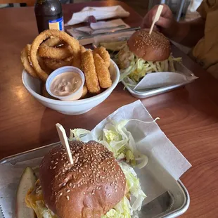 Wagyu Cheeseburger &amp; onion rings--yum