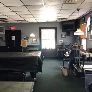 By pinball looking towards front of rest.