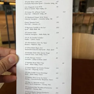 Drink menu