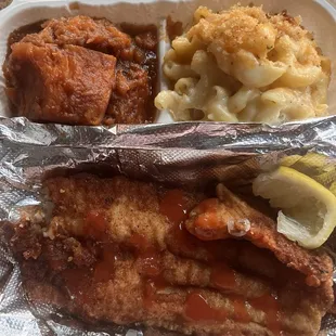 Fried Catfish Mac &amp; Cheese Candied Yams