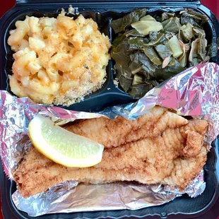 Fried Catfish; Mac &amp; Cheese; Collard Greens