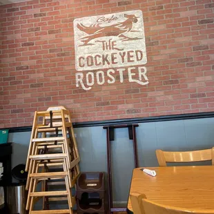 a brick wall in a restaurant