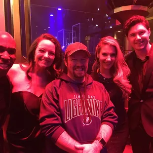 They're nice enough to pose with pix after the show but what is with this terrible lighting?