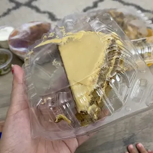 Banana cake! $5 for a small thin slice with no fried banana like advertisement! Smh