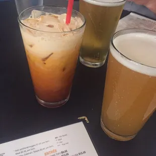 Thai iced tea and beers
