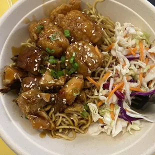 Half and Half with Garlic Noodles. They were so garlicky - I was in Heaven!!!