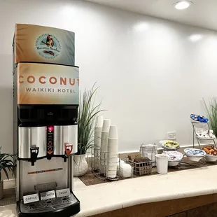 24/7 coffee and tea. Delicious coffee too!