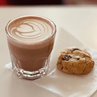 Kid's hot chocolate and a cookie from the bakery next door.