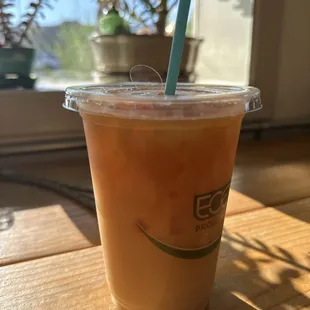 Delicious cold brew with a splash of oat milk.