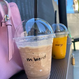 Mocha blended and mango smoothie :)