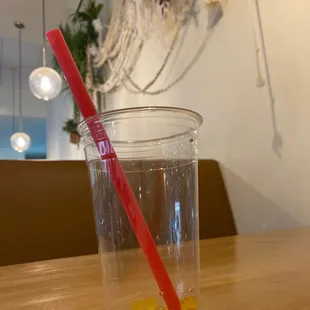 I forgot to take a picture when it was full but this is the remains of the mango green tea with boba bursts! Yum!