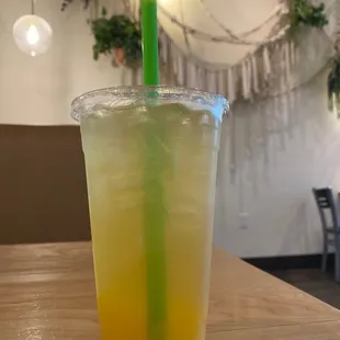 Mango green tea with boba bursts! So yummy!