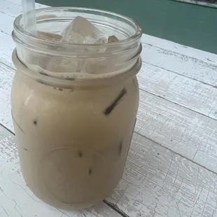 Yummy vanilla ice latte in a glass