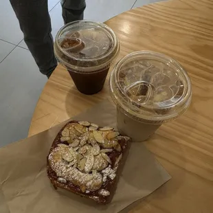 Americano, pastry, latte