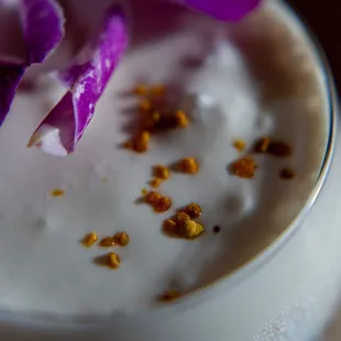 Bee pollen on the cold foam