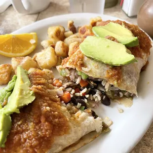 Veggie burrito modified to vegan with NO cheese and sour cream with stuffings