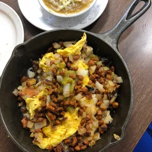 Chorizo Skillet and side of green chili