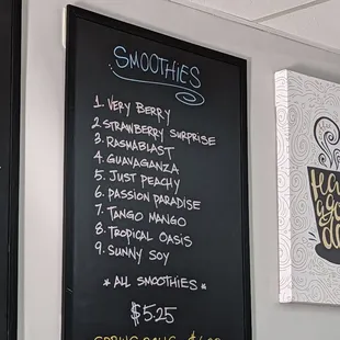 a menu for smoothies