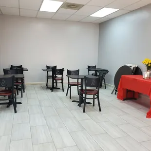 Dining room with new tables and chairs.