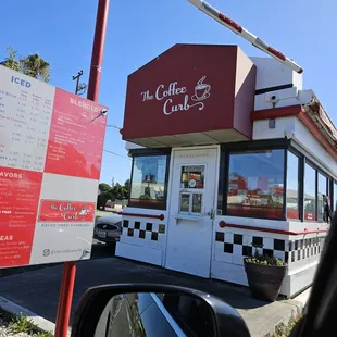 a red and white building