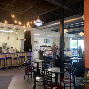 Inside with local artist's work on display.