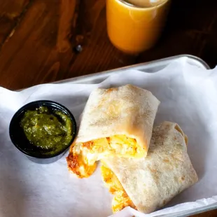 Enjoy a Sunrise Scramble or Haus Burrito!