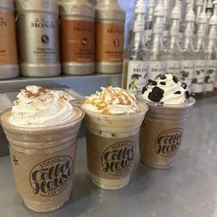 three cups of iced coffee