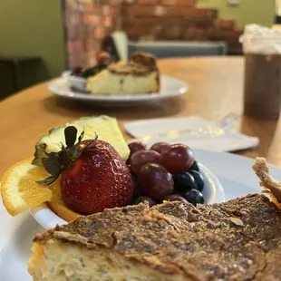 Veggie Quiche Lunch w/bowl of fruit and iced mocha Quiche Lunch