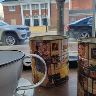 two cups of coffee on a table