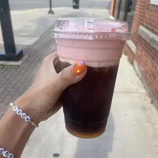 Strawberry cupcake cold foam cold brew