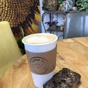 Dirty chai with oat milk and a banana chocolate chip bread