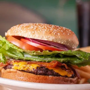 a cheeseburger and fries
