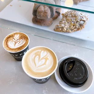 Vanilla Lavender Latte, cocoa Cappuccino