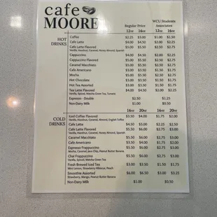Front of menu