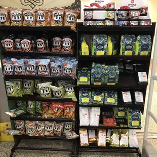 a display of coffee and snacks