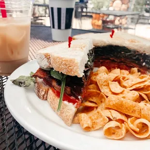 BLT on sour dough and iced coffee