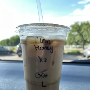 Cinnamon honey oat milk latte